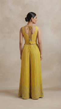 YELLOW EMBROIDERED CORSET SHARARA SET FOR HALDI