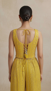 YELLOW EMBROIDERED CORSET SHARARA SET FOR HALDI