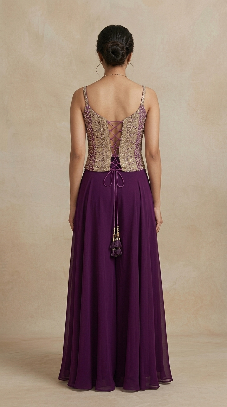 PURPLE MIRROR EMBROIDERED CORSET SHARARA SET