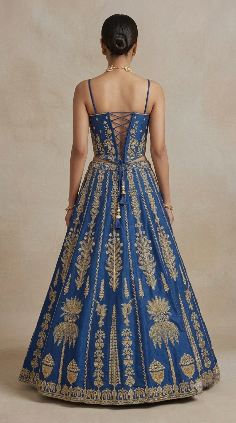 BLUE INTRICATELY EMBROIDERED CORSET LEHENGA CHOLI SET