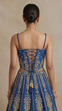 BLUE INTRICATELY EMBROIDERED CORSET LEHENGA CHOLI SET