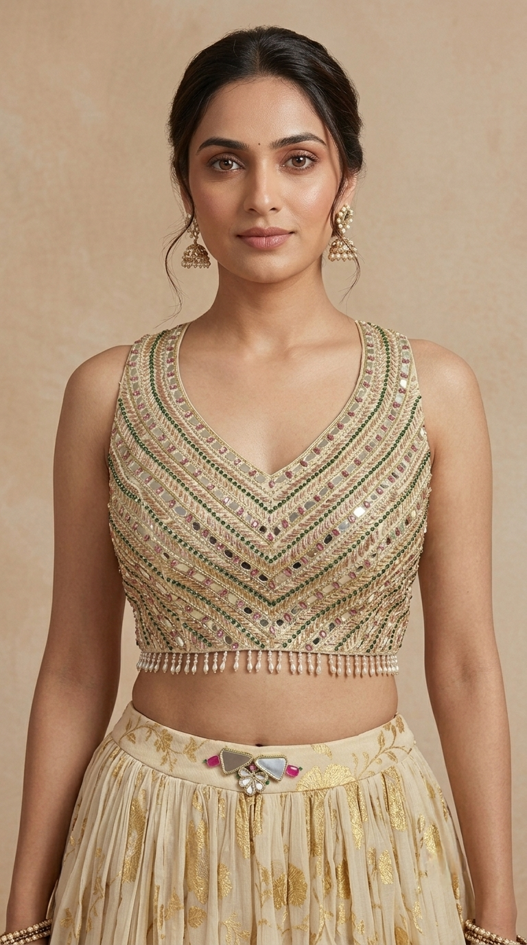 OFF WHITE TISSUE SILK BANARASI LEHENGA CHOLI SET