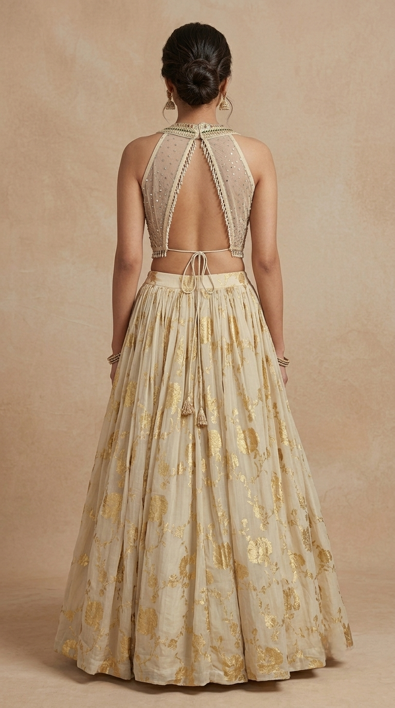 OFF WHITE TISSUE SILK BANARASI LEHENGA CHOLI SET