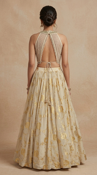 OFF WHITE TISSUE SILK BANARASI LEHENGA CHOLI SET