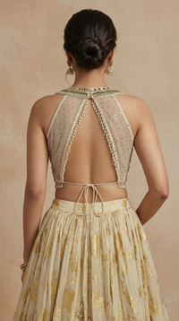 OFF WHITE TISSUE SILK BANARASI LEHENGA CHOLI SET