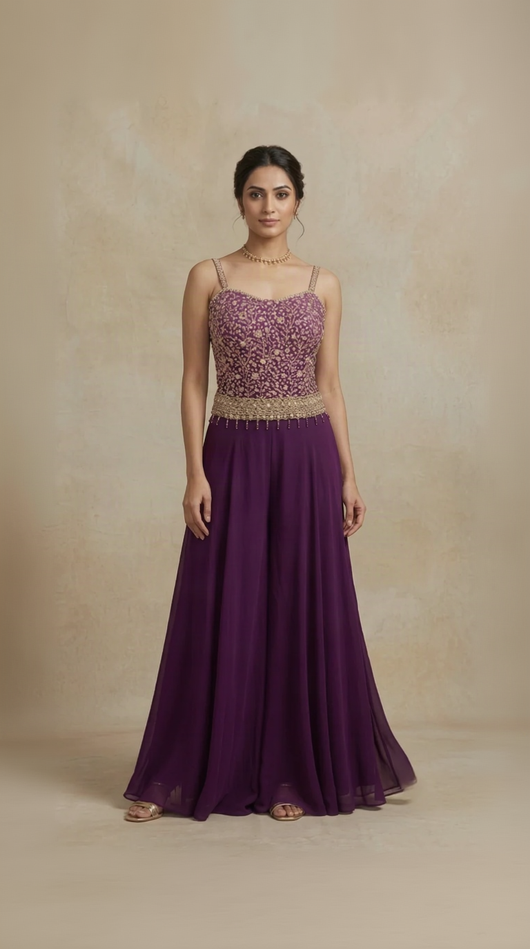 PURPLE MIRROR EMBROIDERED CORSET SHARARA SET