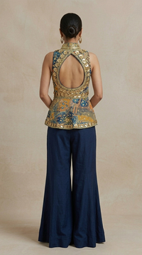 Stylish blue bell bottom sharara set for sangeet, wedding and festive celebrations