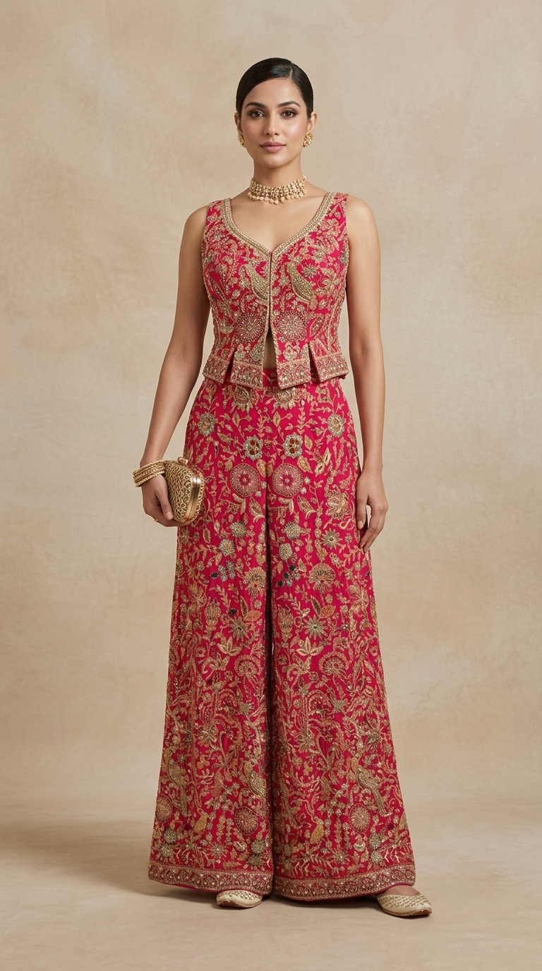 Pink embroidered crop top with intricate thread work