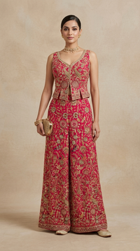 Pink embroidered crop top with intricate thread work