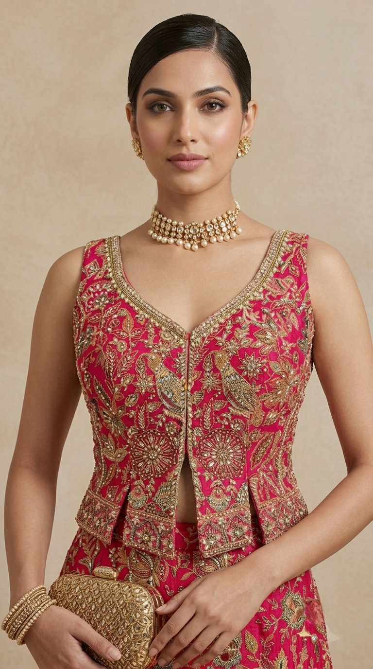 Designer pink crop top and palazzo set for festive wear