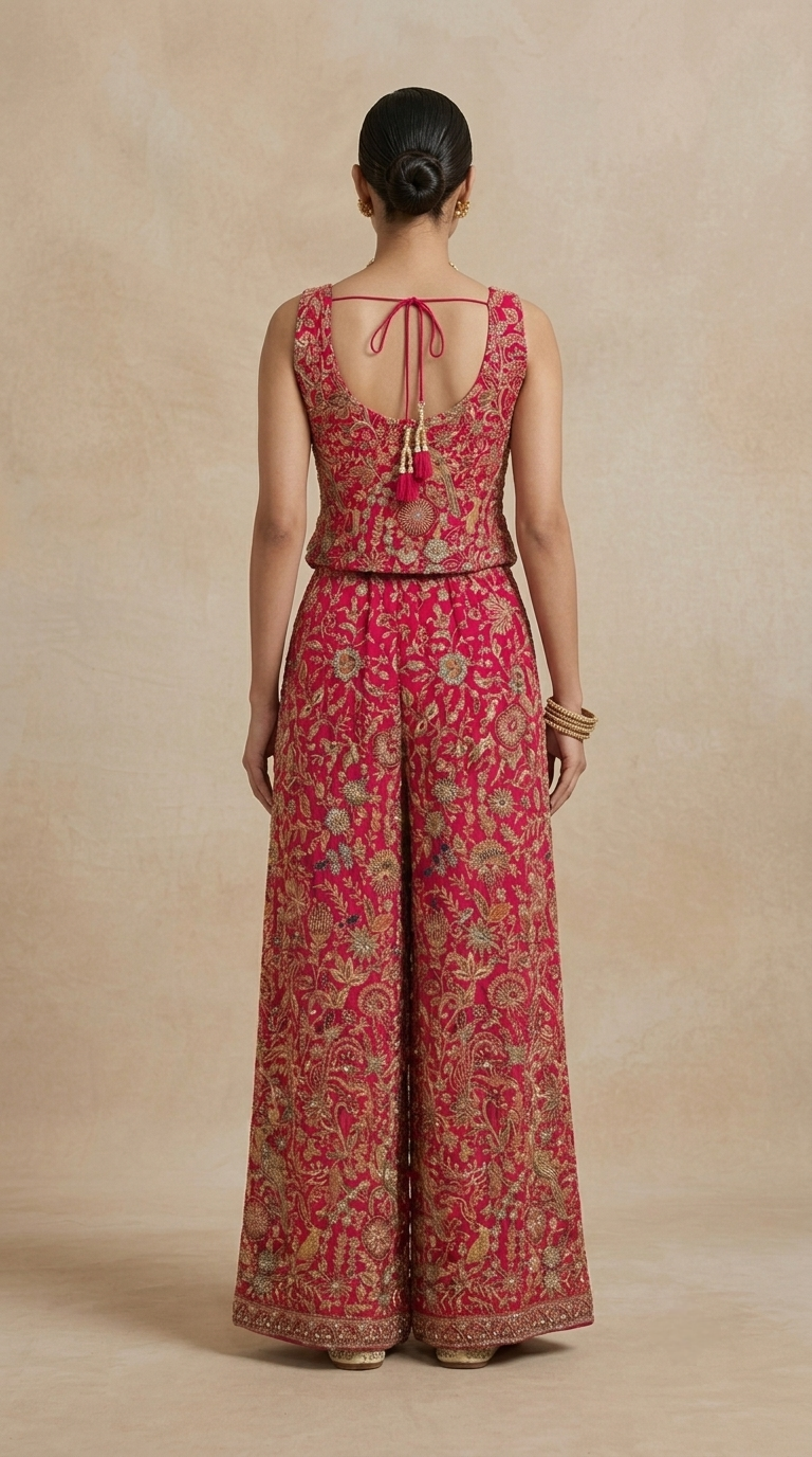 Pink embroidered ethnic palazzo set for wedding and party wear