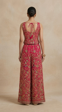 Pink embroidered ethnic palazzo set for wedding and party wear