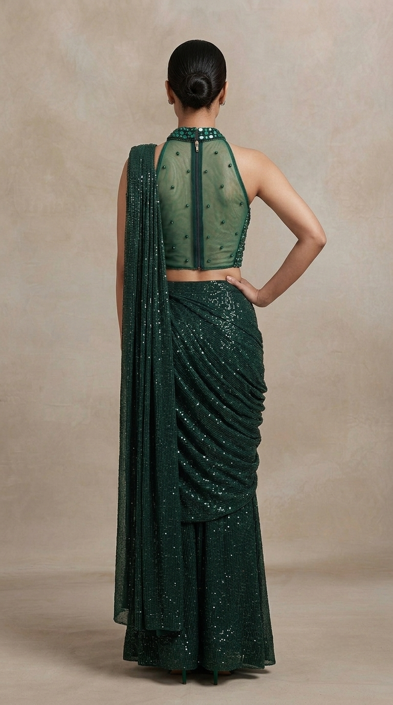 Designer green gems embroidered saree for festive and wedding occasions