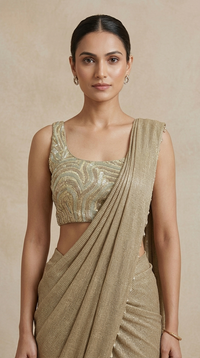Beige ready-to-wear saree for party wear and festive occasions
