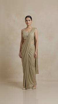 Beige cutdana embellished ready-to-wear saree for wedding and reception