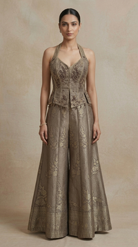 Elegant grey embroidered sharara set for sangeet, wedding and festive parties