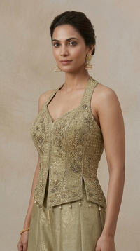 Green tissue silk party wear sharara set with cutdana and mirror work