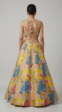 Multicolour printed lehenga set with crystal and sequins work for sangeet