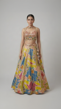 Multicolour tissue silk sequins embellished lehenga set for wedding and sangeet