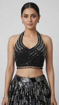Black georgette lehenga choli set for festive occasions and celebrations