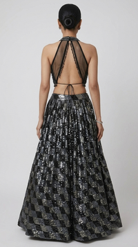 Black sequin lehenga choli outfit for wedding, sangeet and reception parties