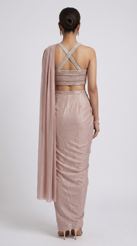 Pink shimmer pleated skirt and blouse outfit for wedding, sangeet and parties