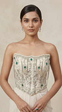 Chantilly net off-white corset skirt set for festive and party wear occasions