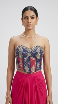 Pink embellished corset and pleated skirt outfit for reception, engagement and festive wear