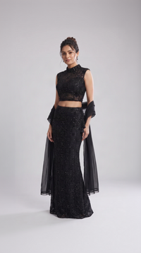 Black beads embroidered skirt blouse set for wedding guest, sangeet and reception wear
