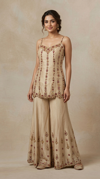 Elegant cream embroidered ethnic suit set, Indian wedding wear for engagement parties, receptions and celebrations