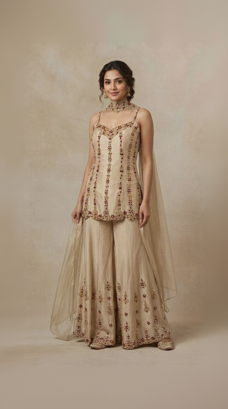 Cream intricately embroidered salwar suit set for women, elegant ethnic wear for weddings and festive occasions