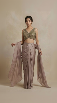 Lilac embellished pleated skirt and blouse set for women, designer ethnic wear for weddings and sangeet