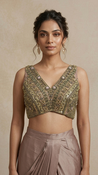 Designer lilac skirt blouse set with intricate embellishments for wedding reception and cocktail parties