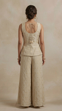 Elegant cream tissue silk sharara outfit for sangeet, cocktail parties and wedding functions