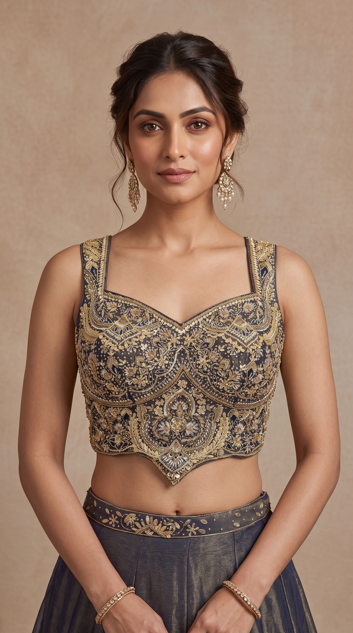 Blue embellished lehenga choli set featuring cutdana detailing, Indian festive wear for weddings, sangeet and engagement parties