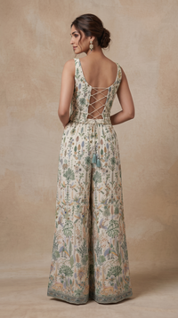 CREAM THREAD EMBROIDERED CORSET GEORGETTE PALAZZO SET
