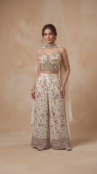 CREAM EMBROIDERED CROP TOP PALAZZO SET