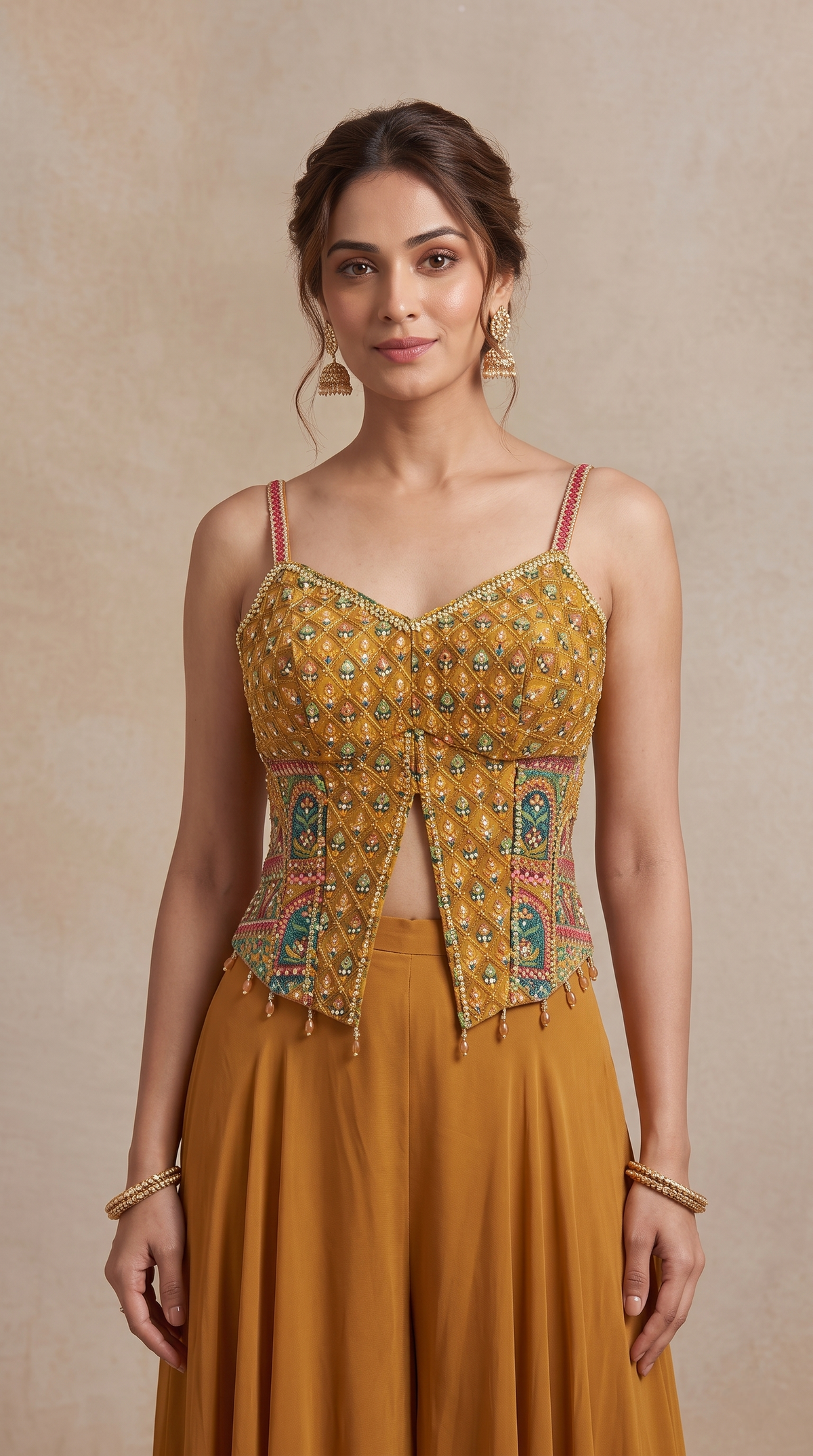 MUSTRAD MIRROR EMBROIDERED CORSET PALAZZO SET