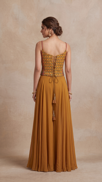 MUSTRAD MIRROR EMBROIDERED CORSET PALAZZO SET
