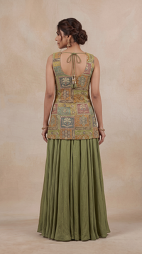 GREEN EMBELLISHED CREPE PALAZZO SET