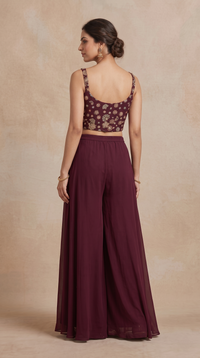 WINE SEQUINS EMBROIDERED GEORGETTE PALAZZO SET