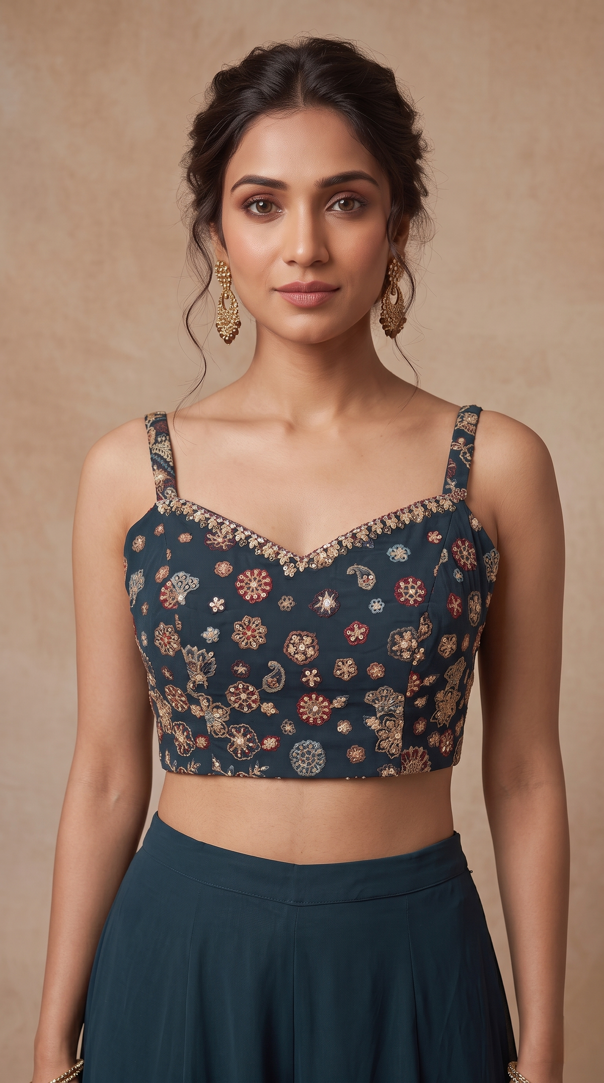 BLUE SEQUINS EMBROIDERED GEORGETTE PALAZZO SET