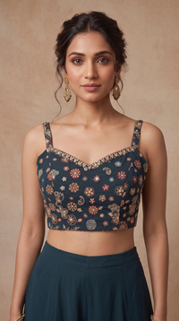BLUE SEQUINS EMBROIDERED GEORGETTE PALAZZO SET