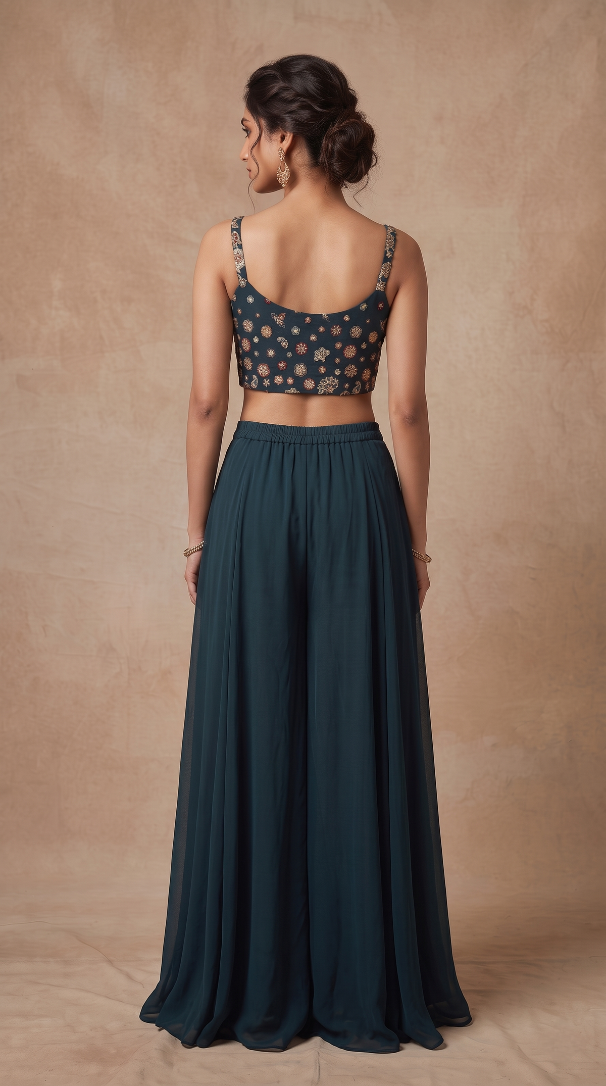 BLUE SEQUINS EMBROIDERED GEORGETTE PALAZZO SET