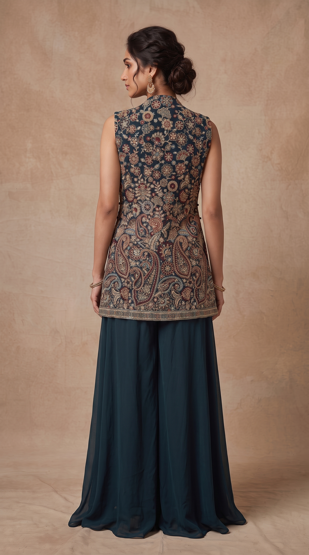 BLUE SEQUINS EMBROIDERED GEORGETTE PALAZZO SET