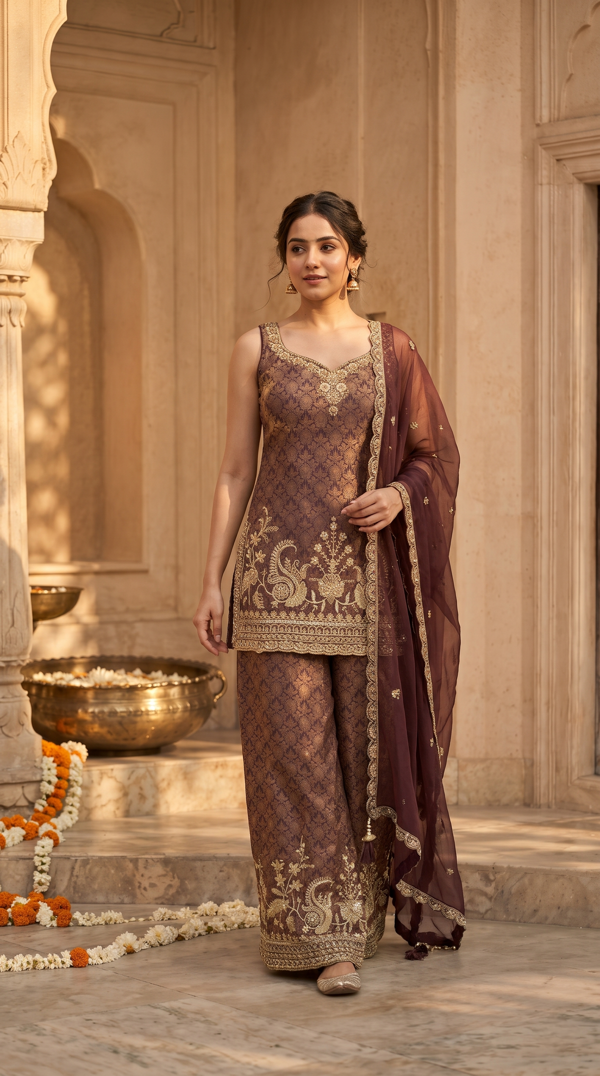 Wine sequin embroidered salwar suit for women, elegant Indian ethnic wear for weddings, sangeet, engagement and festive celebrations