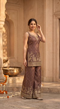 Wine colour salwar suit with sequin embroidery, stylish wedding guest outfit for receptions, bridesmaid wear and pre-wedding functions.
