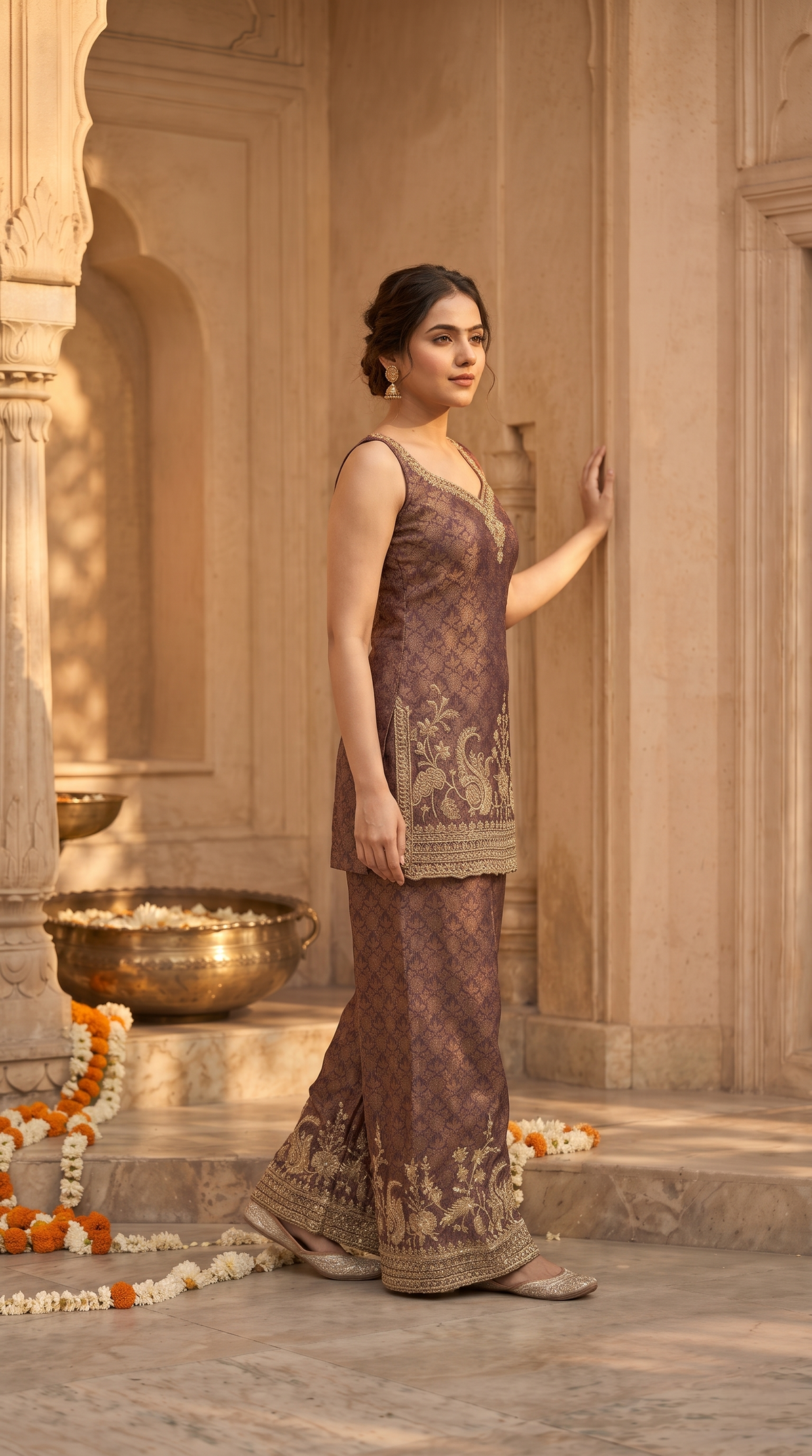 Elegant wine embroidered salwar kameez for women, perfect for sangeet nights, mehndi ceremonies, festive parties and wedding celebrations.