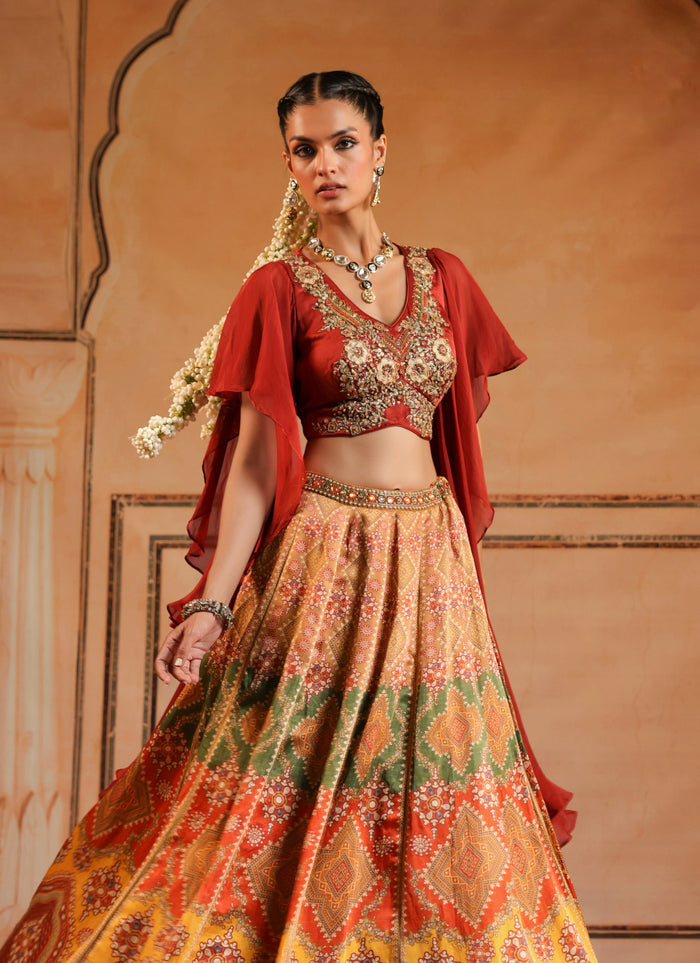 ZARI EMBROIDERED RED LEHENGA SET