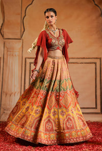 ZARI EMBROIDERED RED LEHENGA SET